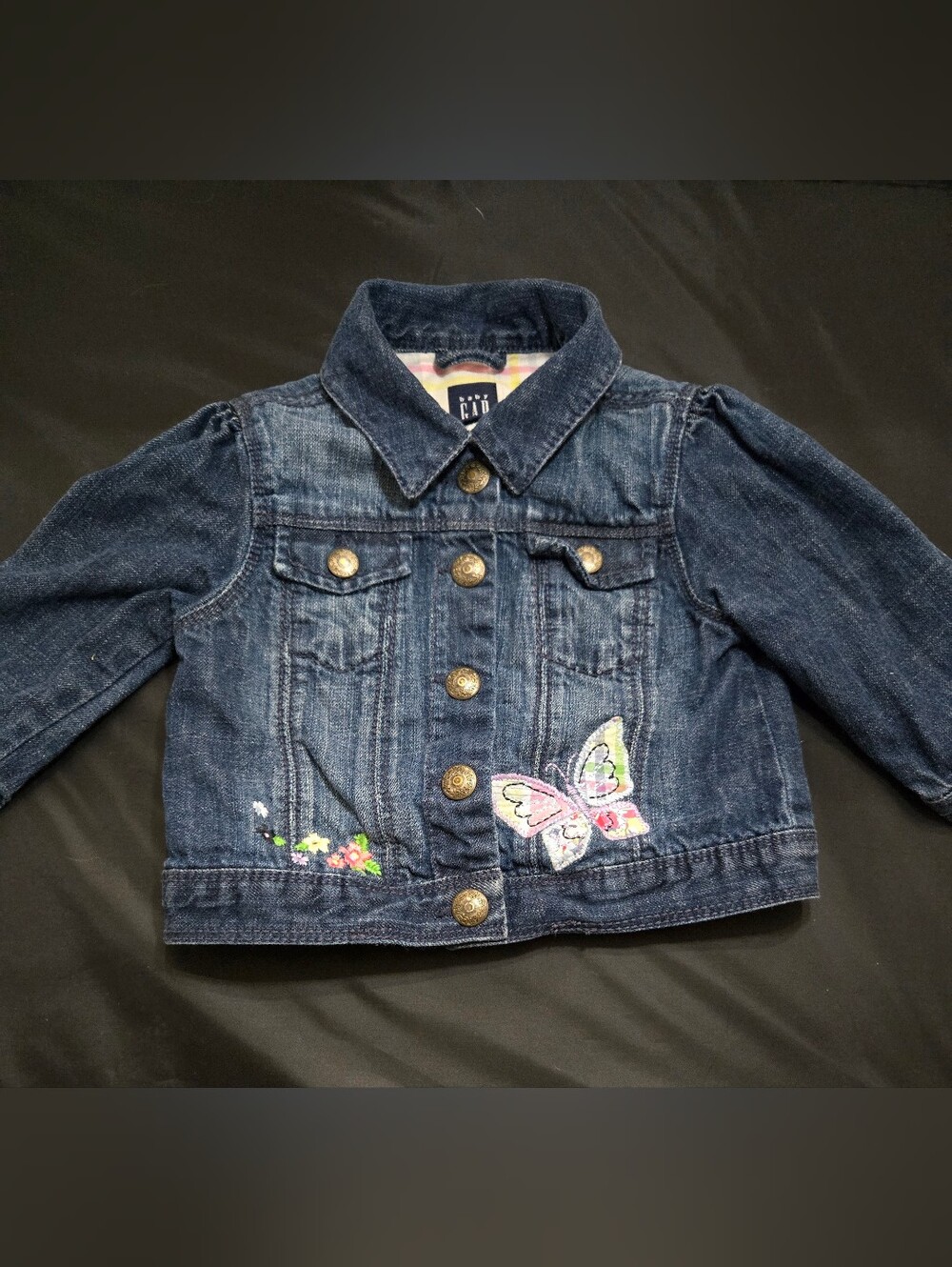 GAP Girls' Dark Blue Denim Jacket with Butterfly Patch